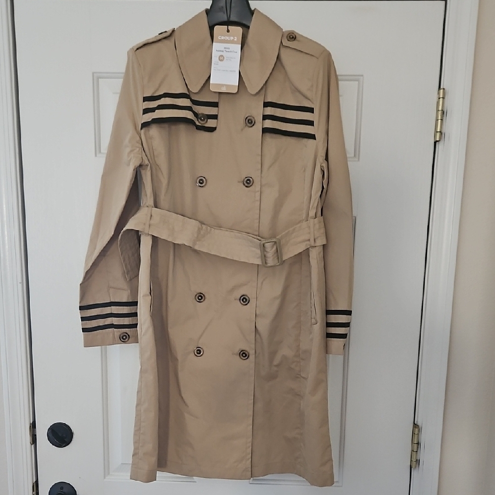 CAbi Tan Trench Coat with Black Accents